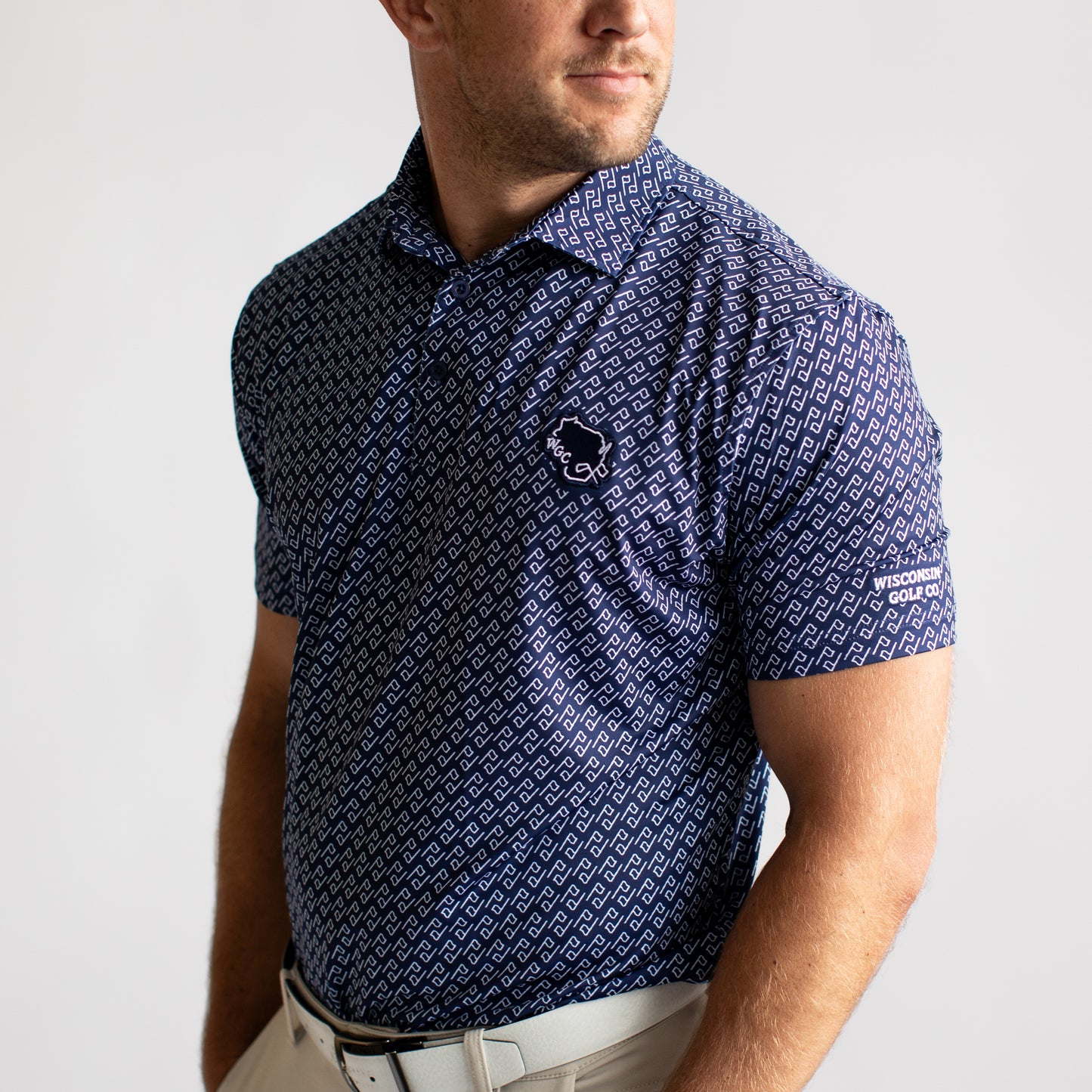 Wisconsin Golf Navy Flag Polo